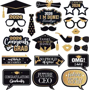 Katchon, Graduation Photo Booth Props 2026 - Pack of 22 | Black and Gold Graduation Photo Props | Graduation Decorations 2026, Graduation Props for Congrats Grad Decorations, Class of 2026 Decorations KatchOn