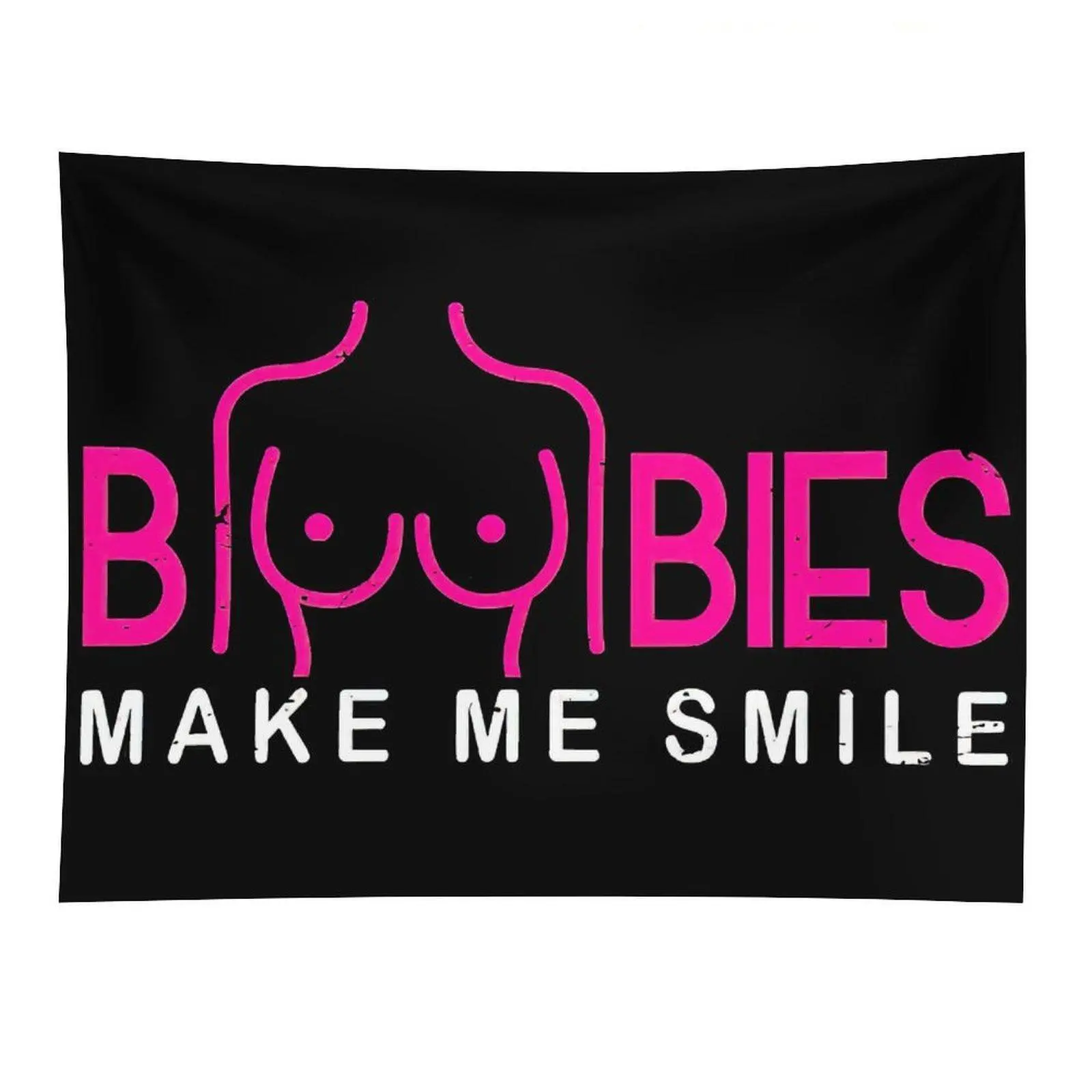 Boobies Make Me Smile Tapestry Funny Pink Quote Wall Hanging Decor