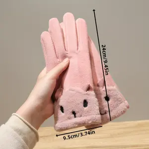 Women's Thermal Winter Gloves - Cold Windproof Touchscreen Gloves with Cute Pink Paw & Kitten Face Patterns, Thickened Warm Hand Warmers for Skiing, Running, Cycling - Pastel Pink Gloves (Hand Wash Only) - Gants Hiver Femme, Guantes De Invierno De Muje