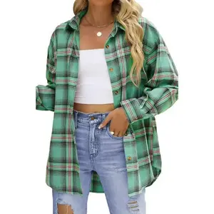 Plus Size Flannel Plaid Shirts for Women Long Sleeve Button Down Shirts Casual Loose Blouses Tops S-3XL Womenswear
