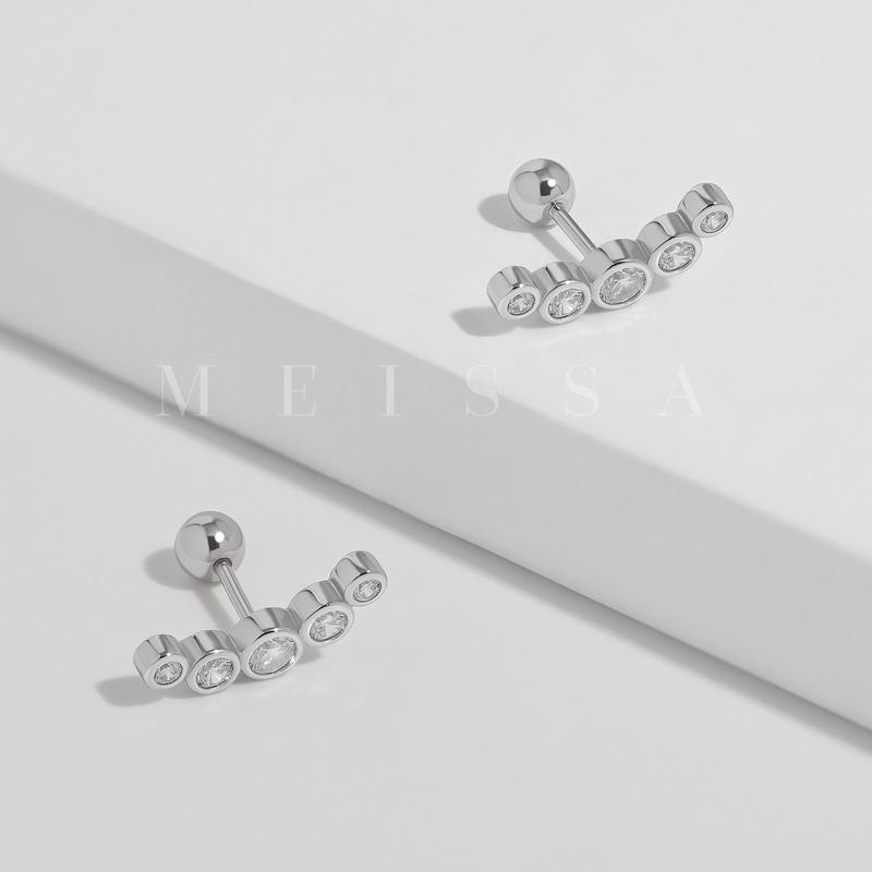 Radiant Cascade Screw Back Earrings, S925 Silver & Gold Dainty Bling Tiny Five CZ 20g Tragus Studs Conch Cartilage Helix 20 Gauge Ball Back Earrings Second Multi Piercings Stackable Hypoallergenic Comfort Sleep On Jewelry Gift Her Women Christmas Birthday