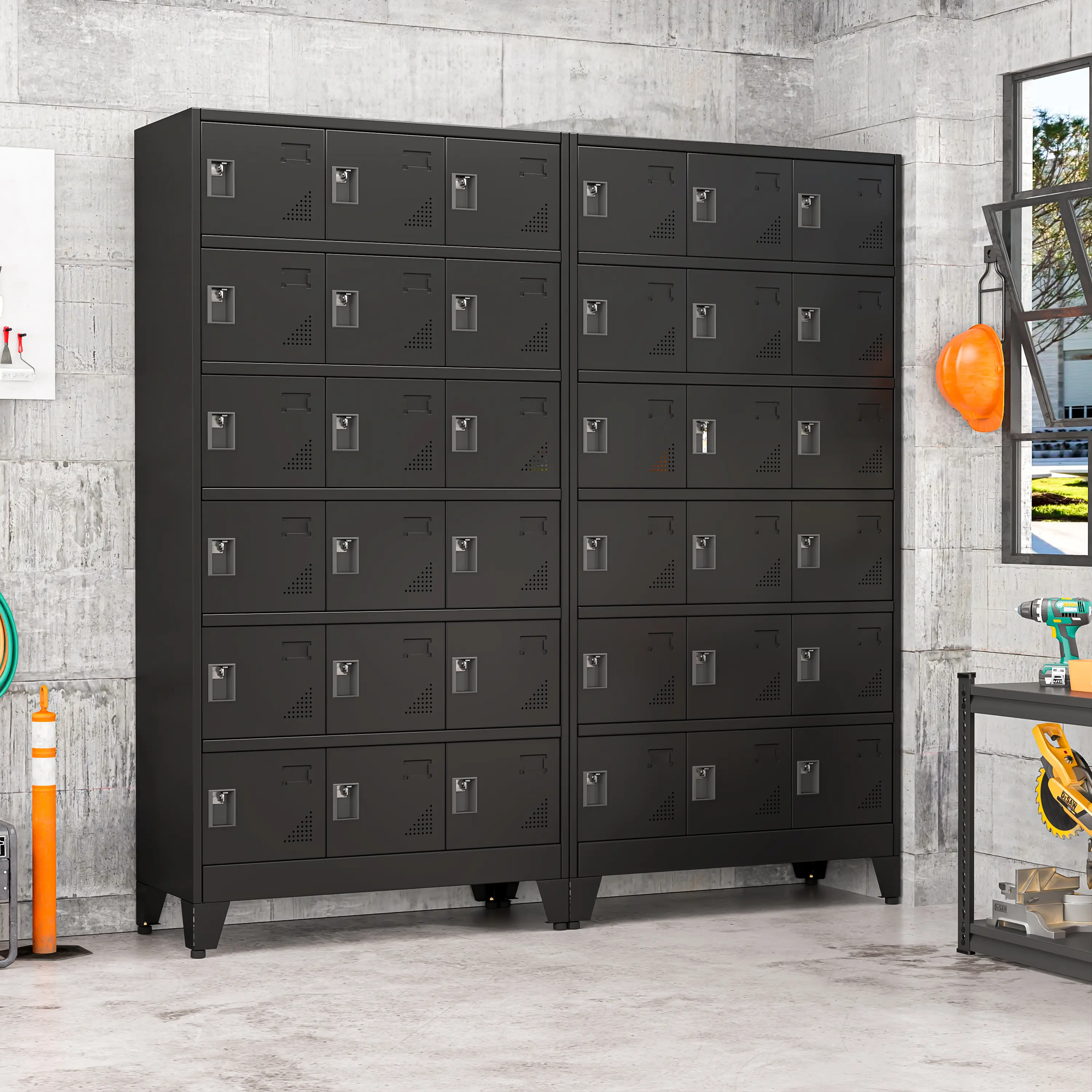 Black Steel 18-Door Storage Locker Cabinet with Shelves, Metal Employee Locker Organizer for School, Office, Gym, Garage & Bedroom