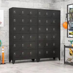 Black Steel 18-Door Storage Locker Cabinet with Shelves, Metal Employee Locker Organizer for School, Office, Gym, Garage & Bedroom