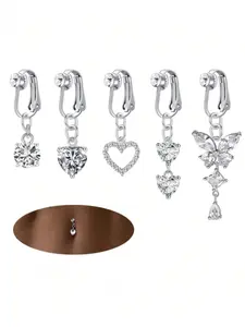 Fashion Faux Belly Ring, Cute Butterfly & Heart Design Fake Belly Button Piercing Clip on Belly Button Rings, Body Piercings, Body Jewelry for Women