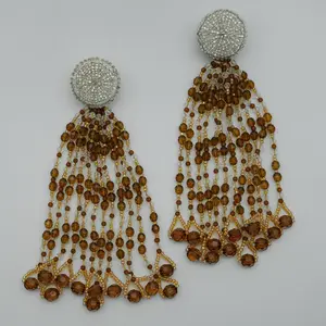Brown Beaded Tassel Brooch Set