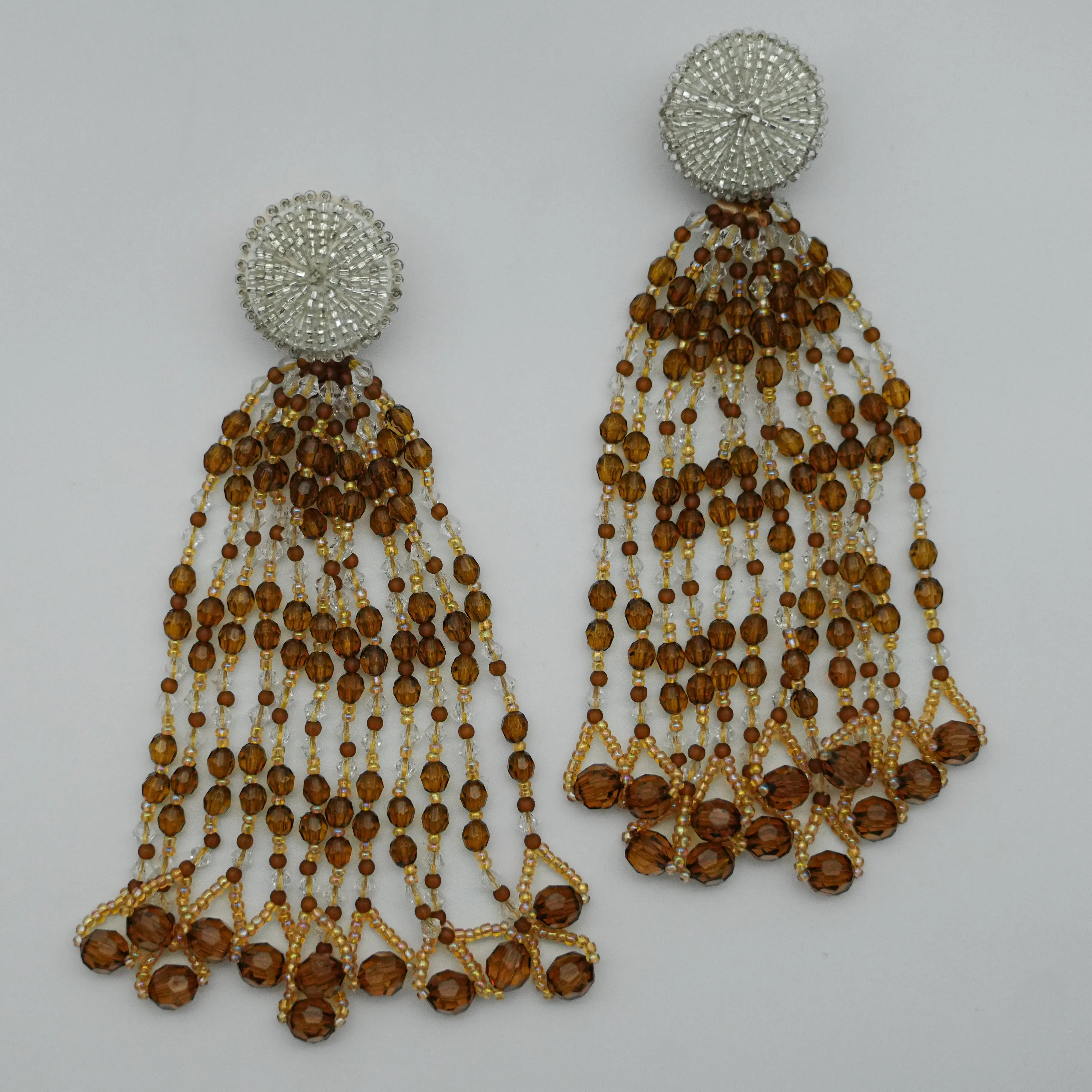Brown Beaded Tassel Brooch Set