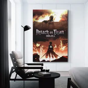 Attack On Titan AOT Eren Vs Colossal Titan Poster Trippy Anime Wall Art for Room Aesthetic Bedroom Dorm Decor Vivid Bright Colors Anime Illustrations Manga Artwork For Teen Fans Boys Girls Birthday Present Home Decor Gift