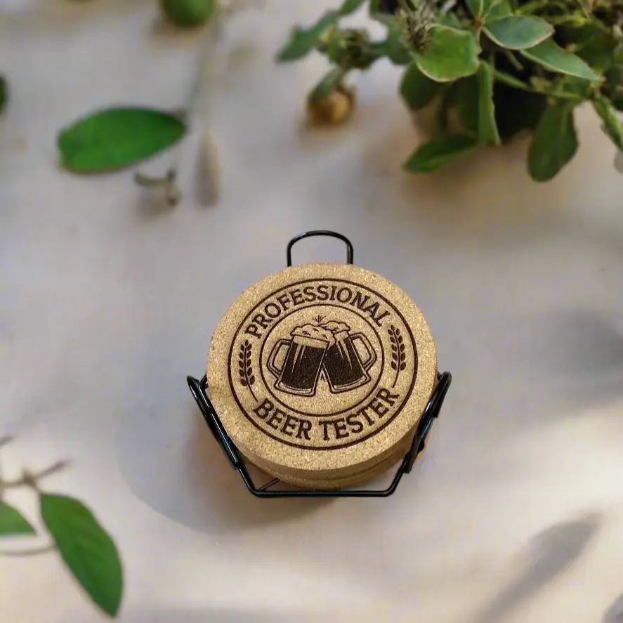 Professional Laser-Engraved Lightweight 4" x 4" Natural Slate/Cork Coasters, Surface-Friendly Kitchen Tableware, Ideal for Beer Enthusiasts, Father’s Day/Birthday Gift