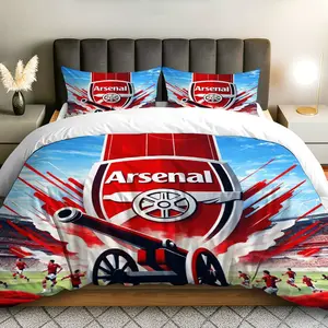 3PCS Duvet Cover Set, 1 Duvet+2 Pillowcases(Without filler), Arsenal Football Club Logo Red Energetic Vibrant theme, Christmas bedding set, Sports Fans Gift Suitable for decoration Bedroom Dormitory Living Room Man Cave.