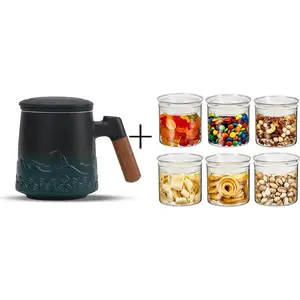 ZENS Tea Cup with Infuser and Lid, 16.8 Ounce Gradient Black & Green Loose Leaf Tea Mug 17 Ounce Airtight Jars of 6