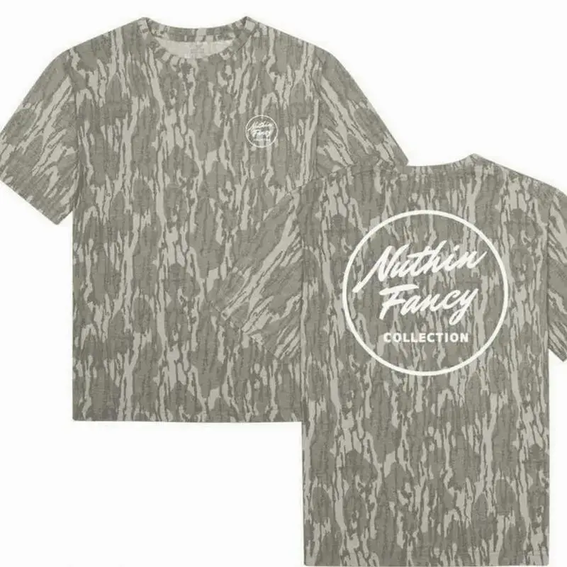 Nuthin Fancy Collection Mossy Oak Camo Shirt, Hunting Camo T Shirt for Men Women, Outdoor Short Sleeve Tee, Bottomland Camouflage Shirt, Fishing Camping Casual Top