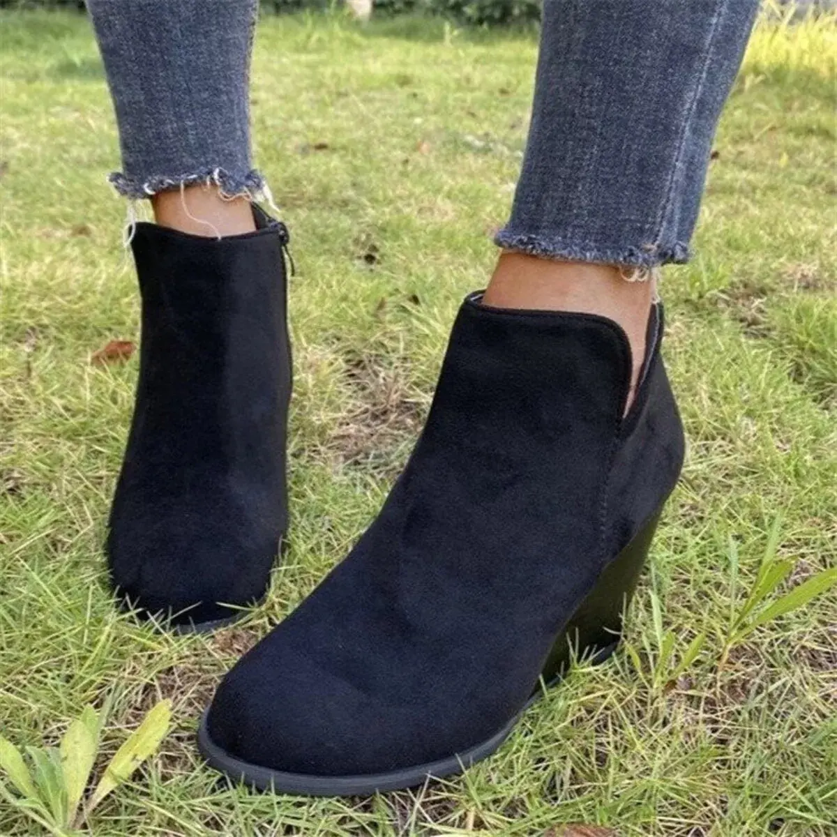 Side Zipper Wedge Boots