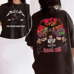 Retro Eddie Munson Welcome to the Hellfire Club 2 sides Shirt, Eddie Rock Tour Upside Down Graphic T-Shirt, Vintage Unisex TShirt, Sweatshirt, Hoodie, Gift for Movie Lover