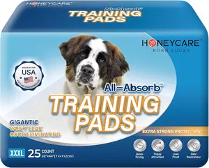 Honey Care All-Absorb 28"x44" Gigantic Dog and Puppy Training Pads, XXXL Dog Incontinence Training Pads, Made in The USA Dog Pee Pads(25 Count),White / Blue
