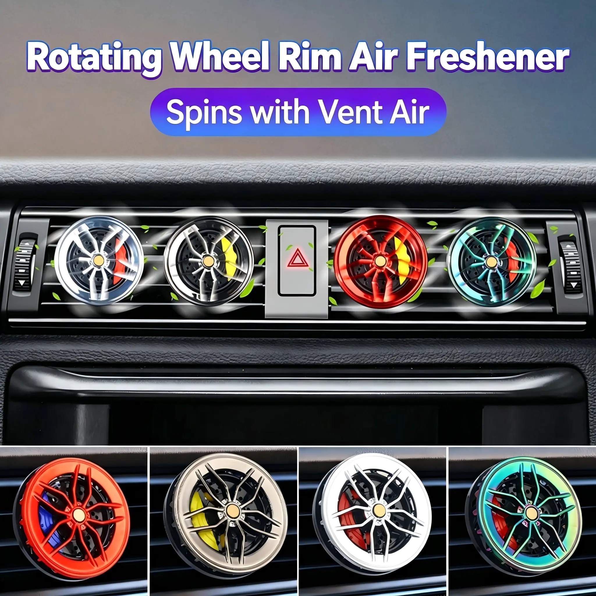 [Pre-Order] Rotating Wheel Rim Car Air Freshener, Auto Vent Clip Fragrance Diffuser, Mini Wheel Shape Car Perfume Odor Eliminator for Vehicle Decor