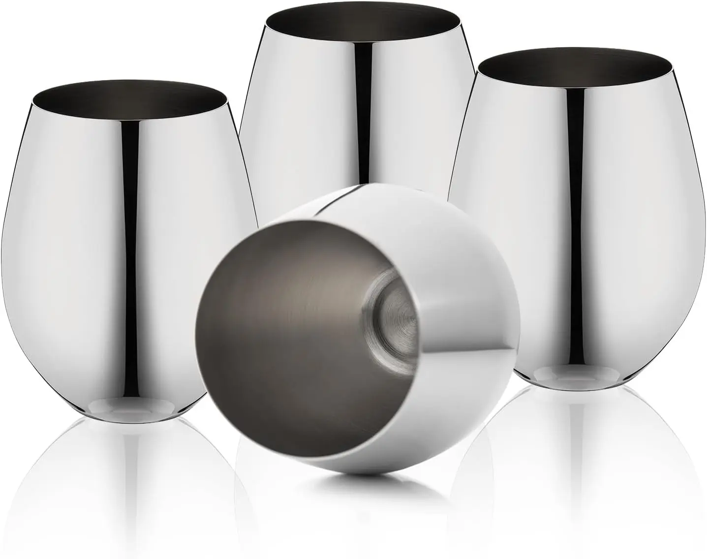 WOTOR Stemless Stainless Steel Wine Glasses, 18oz, Silver, Set of 4 | Unbreakable, Metal, Ideal Gift for Wine Lovers Gift