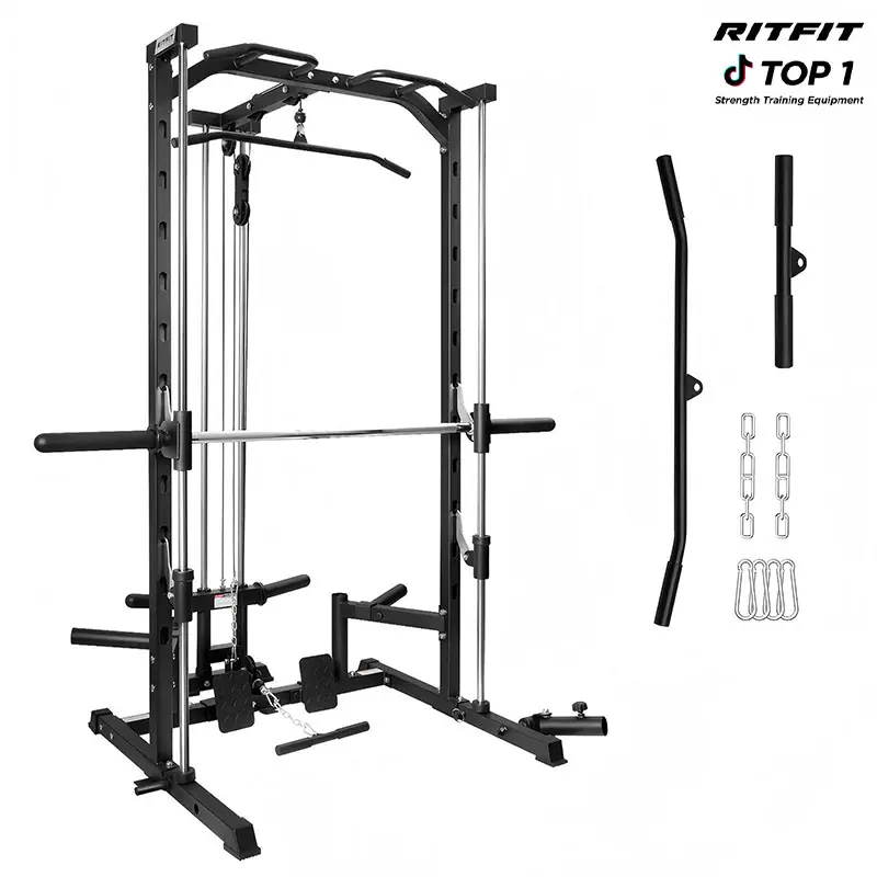 RitFit PSR05 Multifunctional Smith Machine with 13 Accessories Included smith  machine squat machine power rack Home Gym System Home Gym Station Strength Training Equipment(Black/Pink), Home Exercise Machine, Lat Pulldown System,summerwins