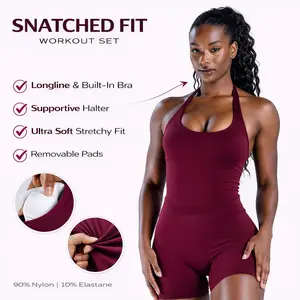 Snatched Fit Workout Set – Backless Halter, Built-In Bra, Ultra Soft Stretch