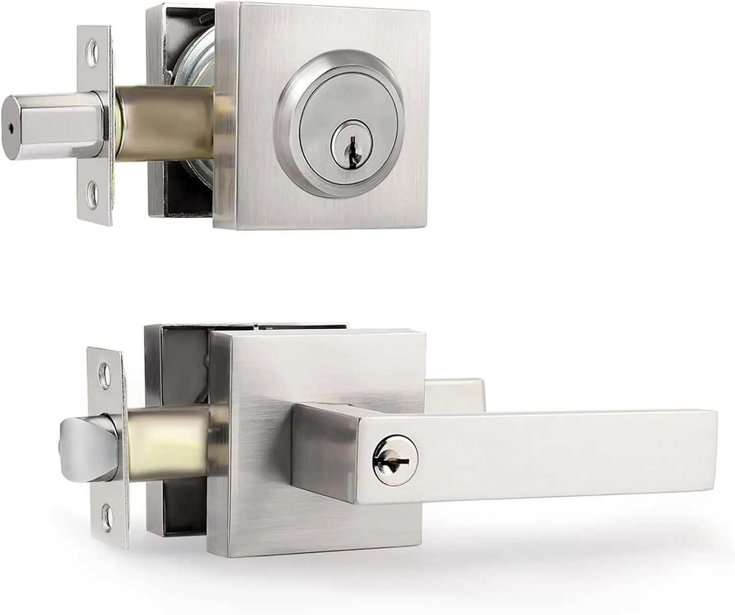 Exterior Door Lock Set, Keyed Alike Entry Door Knob with Single Cylinder Deadbolt, Satin Nickel Front Door Hardware