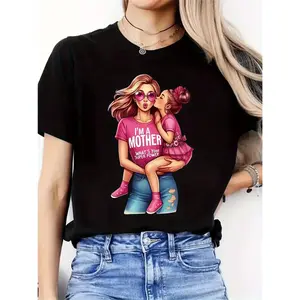 Super Mom, Mother's Day, mother-daughter outfits, festival gifts, new women's round-neck casual sporty and comfortable T-shirt