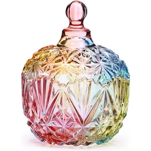 Colorful Glass Storage Jar with Lid, Candy & Cookie Jar, Jewelry Box, Buffet & Biscuit Containers (260ml / 9oz)