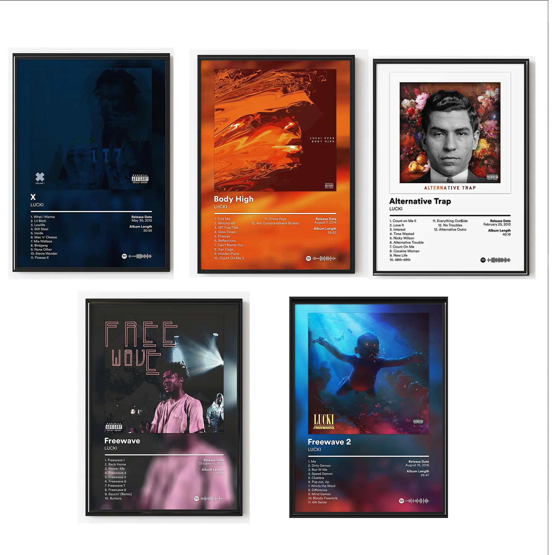 SET 6 Lucki Rapper Music Bundle Album Cover Wall Art Poster HD Print Unframed Aesthetic Room Home House Modern Wall Decor Trendy Gift For Fan.