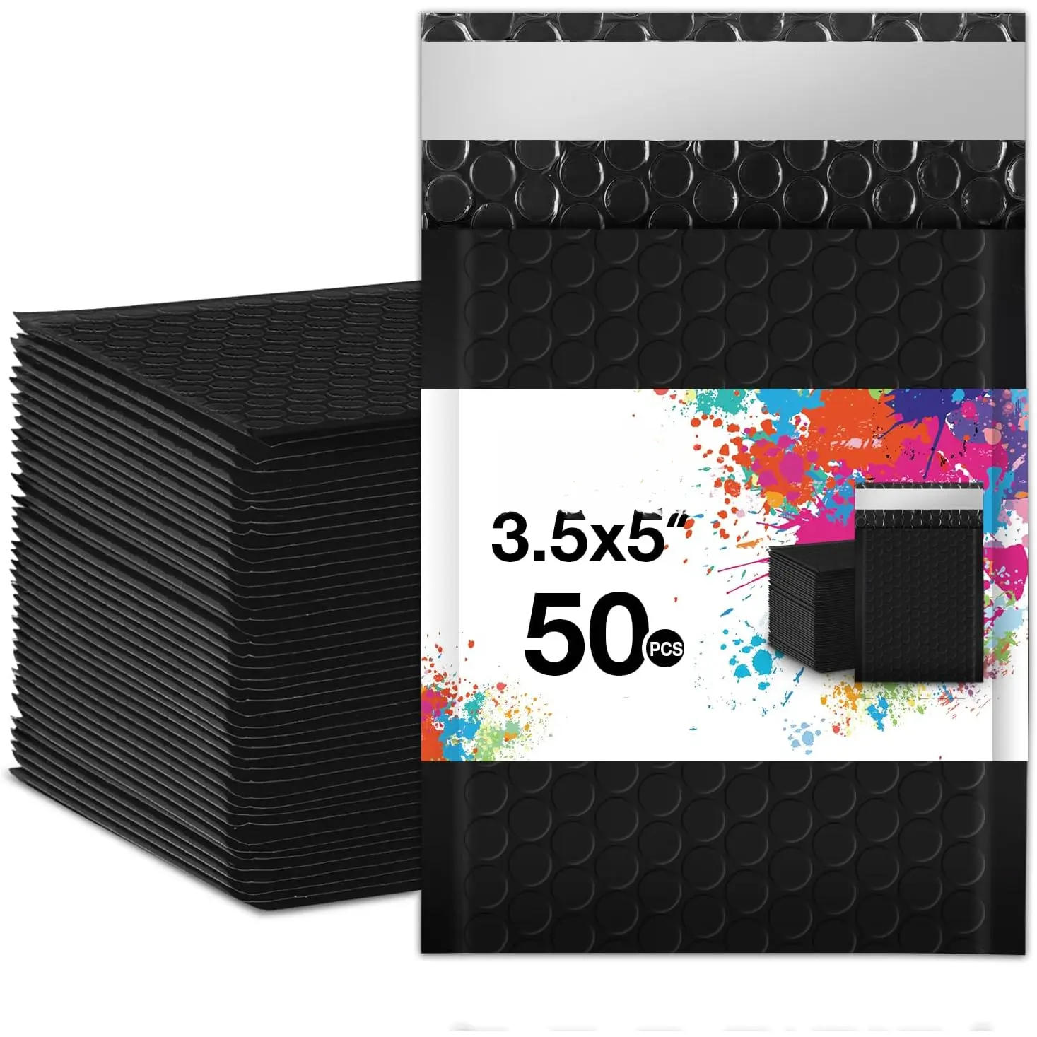 Bubble Mailers 3.5x5 Inch 50 count,Small Self-Sealing Mail Shipping Bags,Black Padded Envelopes #0000