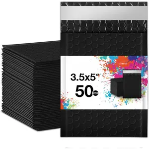Bubble Mailers 3.5x5 Inch 50 count,Small Self-Sealing Mail Shipping Bags,Black Padded Envelopes #0000