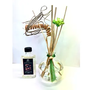 Glass Diffuser Set with Wild Cherry Scent 140ml Refill Oil & Reeds - Elegant Glass Bottle with Reed Sticks for Relaxing Atmosphere