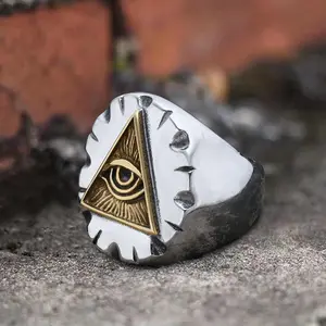 GTHIC Triangle Eye Of Providence Stainless Steel Masonic Ring Statement Jewelry for Men Daily Wear