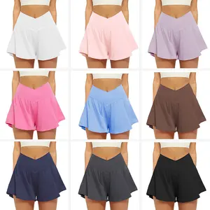 Women's High Waisted Crossover Tennis Skirt Athletic Flowy Skort with Built-in Shorts and Pockets