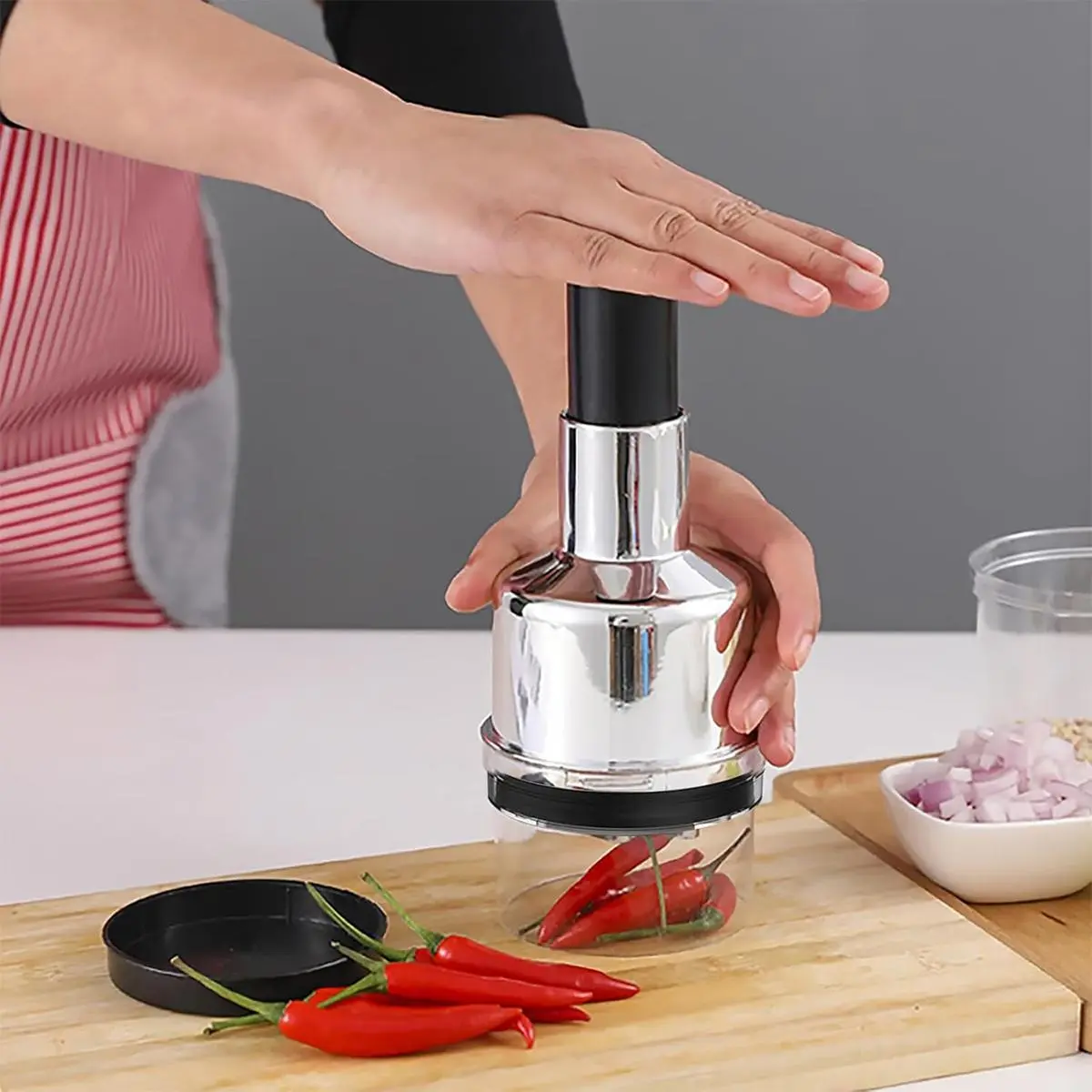 Multi-Function Vegetable Chopper – Onion Dicer & Vegetable Cutter, Compact Portable, Safe No Exposed Blade, Easy Clean, Time Saving Kitchen Gadget for Home Picnic Camping, Handheld Patting Chopper