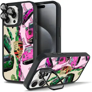 TikTok Viral Pink Dinosaur Sportscar Phone Case For Samsung iphone 17/AIR 16 15 14 13 12 11 PRO PLUS MAX COOL Fashionable Tough Magnetic Durable Metal lens frame Film Bracket Stand Gift Full Protection Camera Holder Phone Cases Cover 11X-L1093