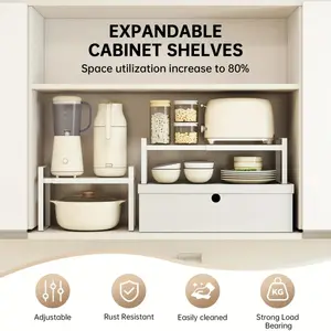 [Metal Cabinet for Pots & Dishes] Expandable Metal Kitchen Organizer - Multi-Purpose Cabinet Shelf for Pots, Dishes & Seasonings Storage