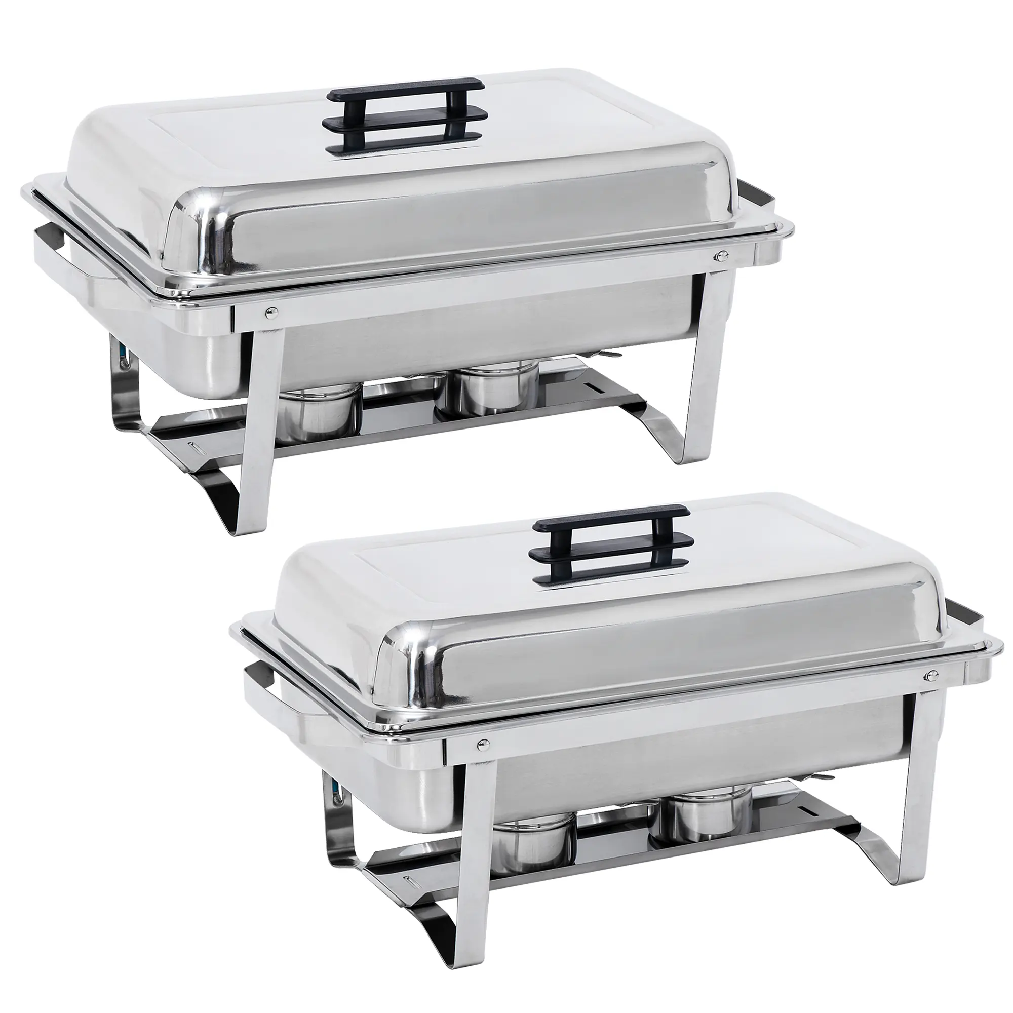 2-Pack Stackable 8QT Stainless Steel Rectangular Chafing Dish Buffet Set, Full-Size Food Warmer with Foldable Legs for Parties, Silver, Two-Pack