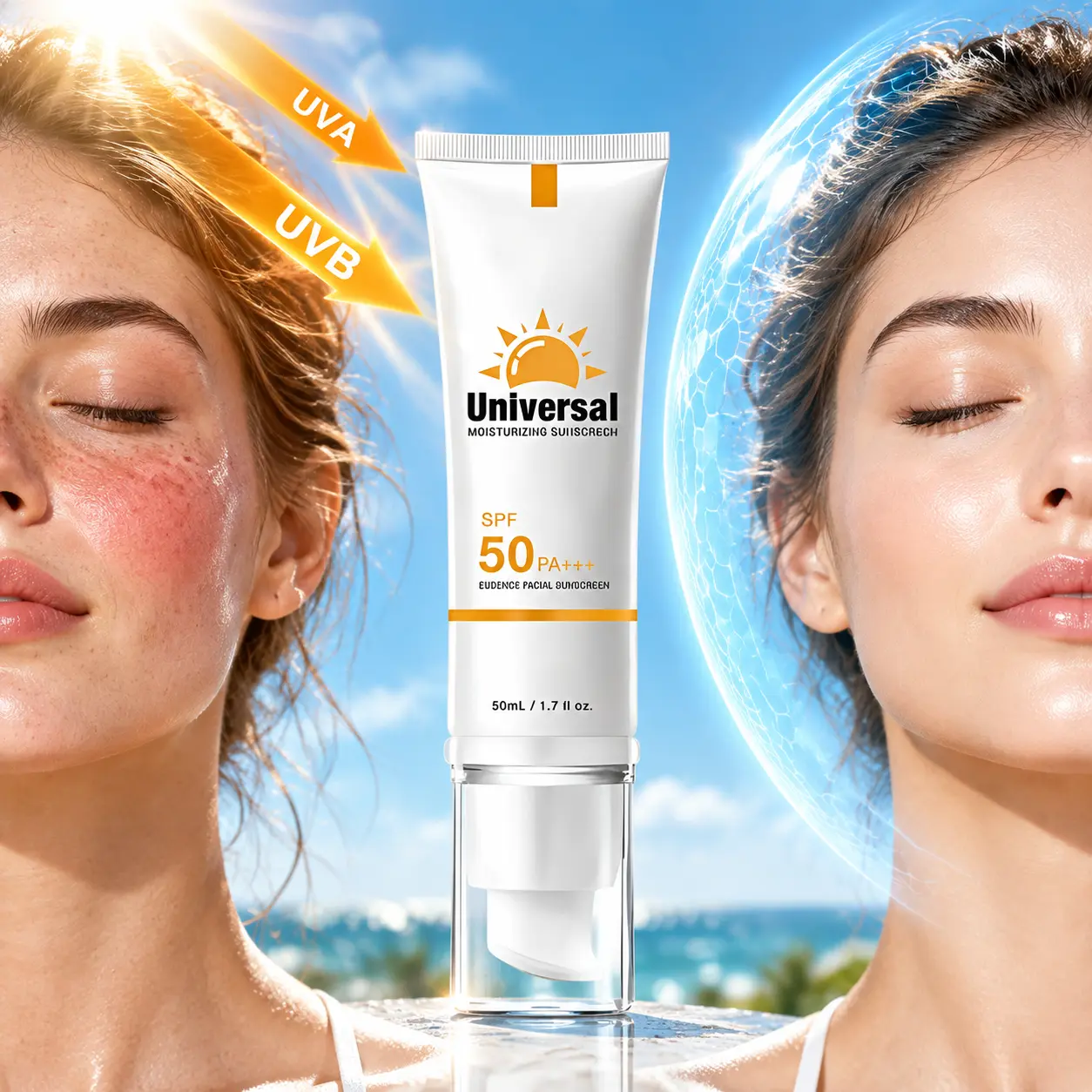 Dual-Function Tinted Sunscreen Cream - SPF 50+ PA+++, 50ml Moisturizing Sun Blocking Cream, Hydrating Concealer Makeup, Long-Lasting Waterproof Travel Size, Silky Flawless Finish, All Skin Types, Adult Sun Protection