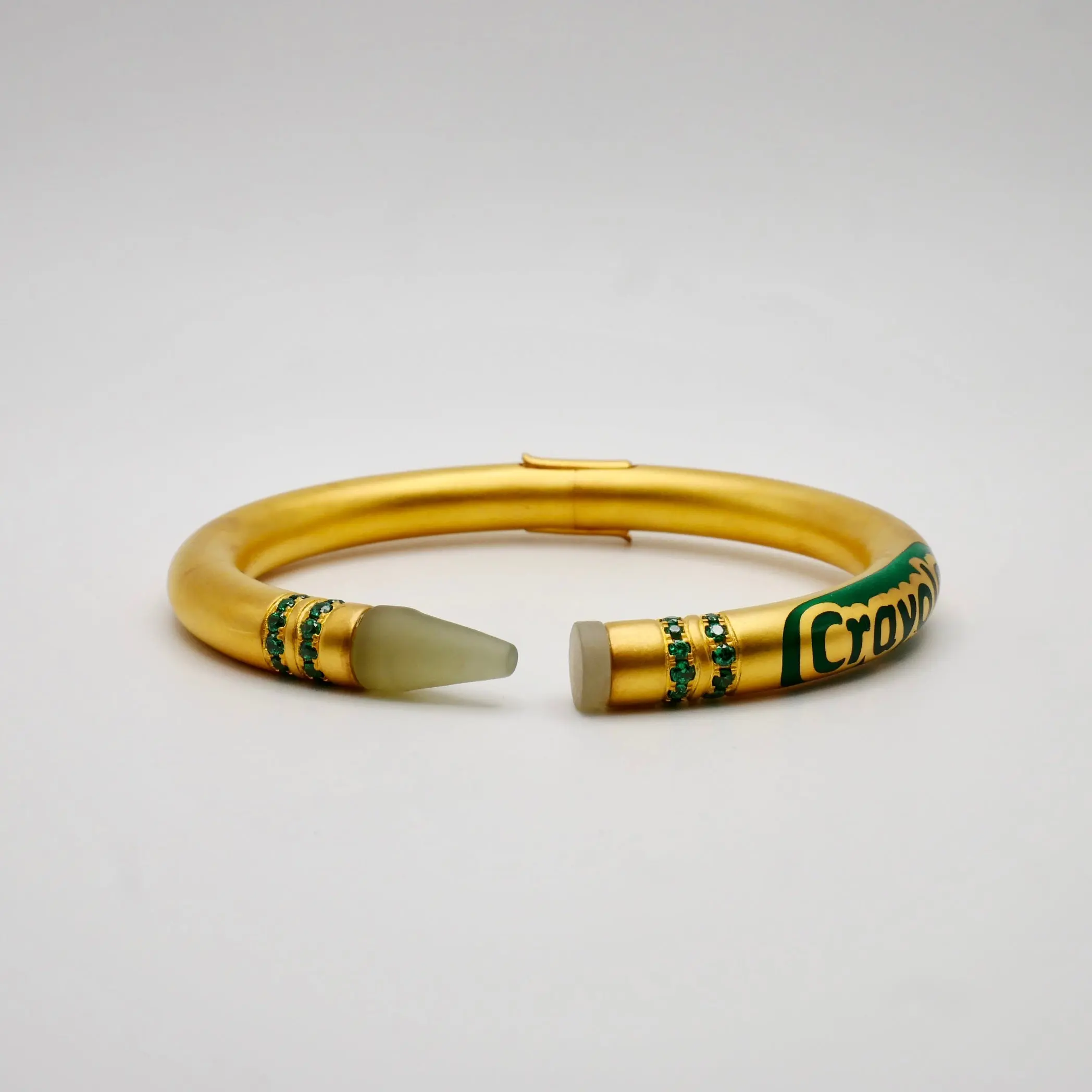 Customizable Crayon Bracelet with Nephrite and Lab Emeralds, Gold Filled