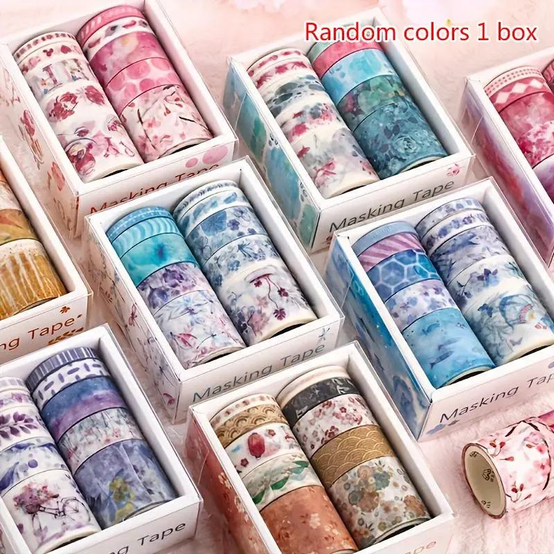 Washi Tape Set, 10 Rolls/box Random Color Cute Illustrations Pattern Washi Tape, DIY Decorative Tape for Scrapbooking, Journaling, Gift Wrapping, Gift, Scrapbook Materials, Scrapbook Accessories, Scrapbooking Supplies