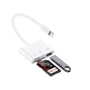 Lightning to SD Card Reader for iPhone iPad, Micro SD Memory Card Reader with USB Camera Adapter Plug and Play Digital Trail Camera Game Viewer with SD/TF Card Reader for Photography No App Required