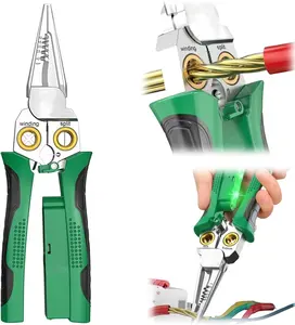 Pro 8-in-1 Wire Crimper Stripper with Voltage Detector & Dual Alarms - Heavy Duty 12-250V AC/DC Tester for Hot/Neutral Wires - Electrician, HVAC, Car Repair Tool (Green)