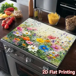 Wildflower pattern diatomaceous earth stove protective cover - heat-resistant, non slip, absorbent, easy to clean, oven mat, refrigerator mat, kitchen stove cover, suitable for surface protection of ovens, washing machines and appliances