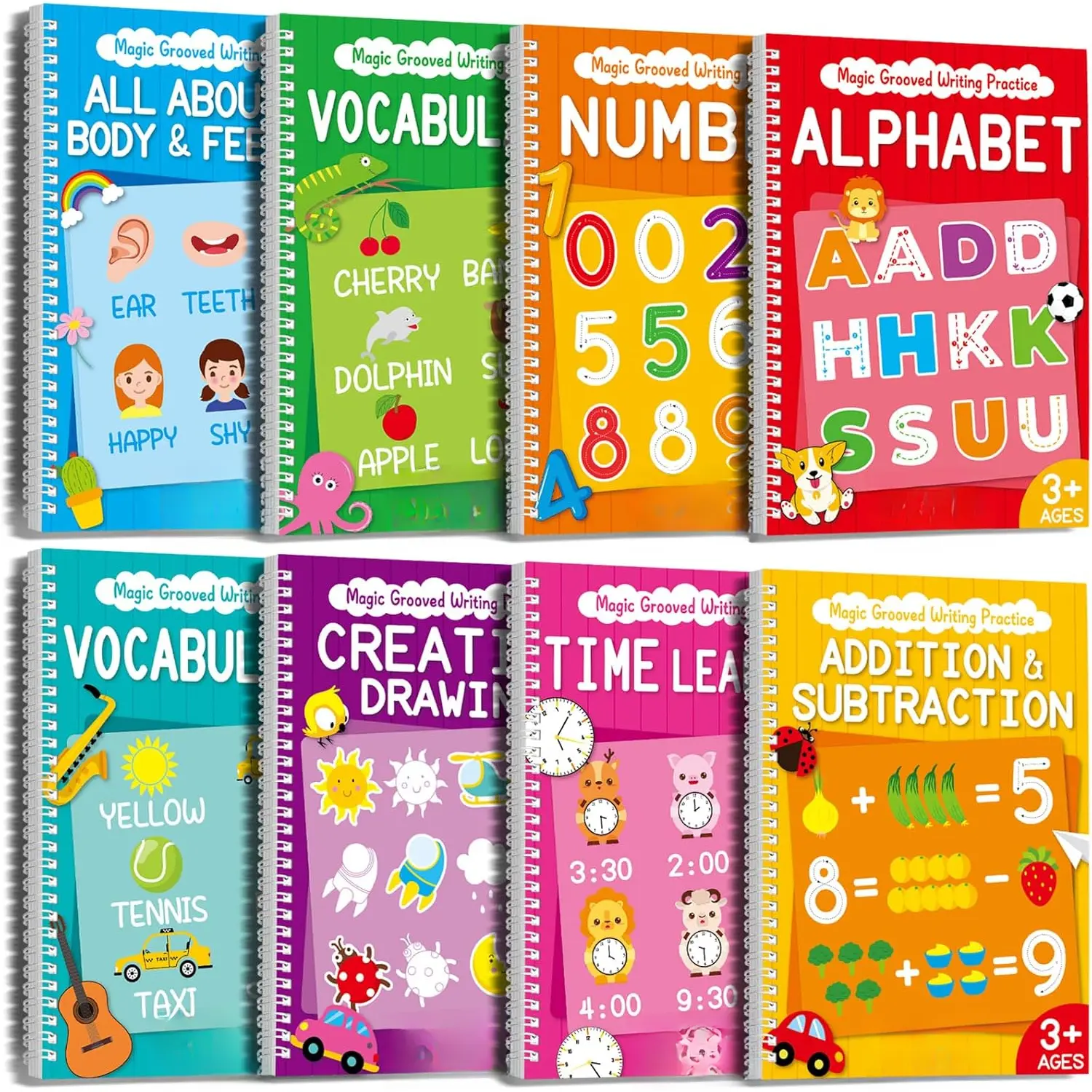 8 count Magic Grooved Writing Practice Books Disappearing Ink Pens  Groove Workbooks Tracing Handwriting Practice Without Tears for    Supplies,10.2 x 7.3inch
