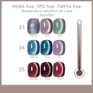 NO.33, 34, 35 Heat-Sensitive Cat Eye Gel Temparature Color Changeable Cat Eye Nail Gel Polish 3 Colors/Set 10ml Cat Eye Nail Polish UV LED Soak Off Heat-Temperature Color Changeable Cat Eye Nail Gel Polish Set Hema Free TPO Free