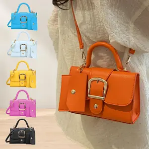 Women's Solid Color PU Leather Crossbody Bag Top Handle Flap Handbag for Daily Use and Commuter