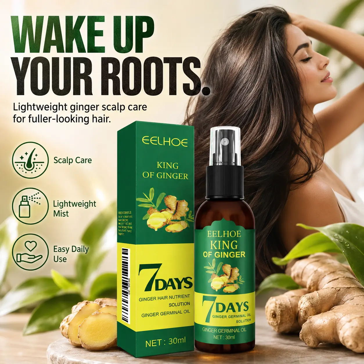 King of Ginger 7 Days Ginger Hair Nutrient Solution, 30ml Lightweight Scalp Care Spray for Daily Hair Routine