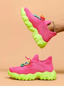 Women's Casual Sports Shoes, Textile Upper, Breathable Laces, Thick Sole, Colorful Fashion, All Seasons, Lightweight, Trendy, Thick Soled Sneakers