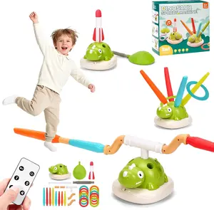 3 in 1 Dinosaur Rocket Launcher, Musical Spinning Jump Dinosaur Toy, Ring Toss Game & Stomp Rockets with Remote Control, Kids Indoor & Outdoor Energy Burning Toys for Boys Girls