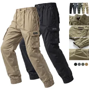 Military-style pure cotton tactical jogger pants with a half elastic waistband—comfortable, not tight, multi-pocket design, durable for everyday wear and suitable for commuting.