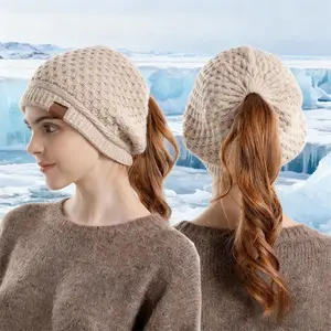 Women's Fall/Winter Hat with Ponytail Hole, Slouchy Warm Knit Beanies, Chunky Snow Ski Cap