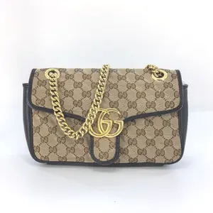 Pre-owned GUCCI GG canvse Shoulder Bags Monogram Matelasse Diagonal Small GG Marmont Shoulder Bag Beige Black BF00102